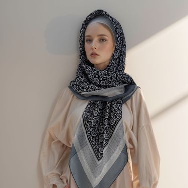 New Malaysian Indonesian Muslim Versatile Line Feeling Light Color Flower Printed Right Angle Curled Balinese Yarn Square Scarf_voghion.com