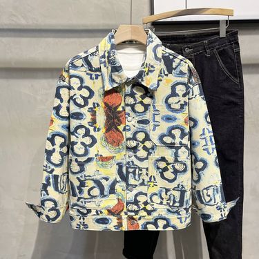 2023 Spring and Autumn Full body Printed Jacket for Men, Korean Edition, High end, Loose, Fashionable, Personalized,_voghion.com