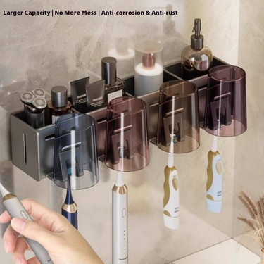 Wall-Mounted Toothbrush Holder With Detachable Cups – No Drill Bathroom Organizer (Rustproof, Drip-Dry Design, Holds 30KG)_voghion.com