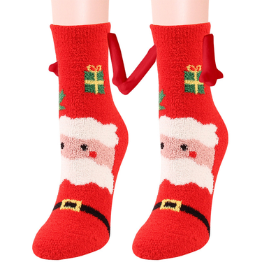 Women's socks popular coral velvet Christmas socks cotton stickers with magnets holding hands mid-tube socks _voghion.com