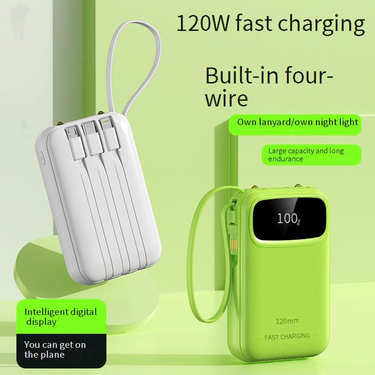 120W Fast Charging Power Bank With Built-in Cable, 20000mAh Mini Portable Charger, Compact & Lightweight, Ideal For Travel & Business_voghion.com