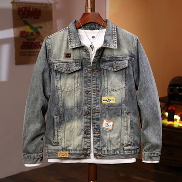 Spring and Autumn Trendy Brand Denim Jacket Men's Loose Retro Men's Jacket Versatile Lapel High Street Men's Top 534_voghion.com