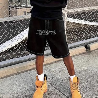 Men's Clothing High Street Casual Shorts Y2K Retro Hip Hop Letters Embroidered Jorts Denim Shorts_voghion.com