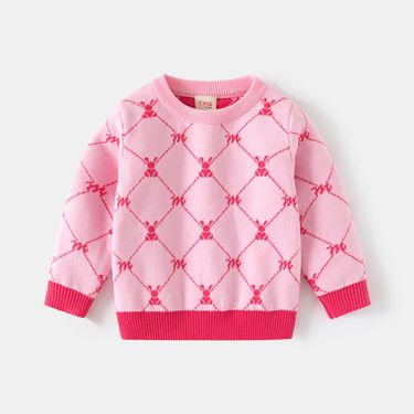TYG Kids Autumn/Winter New Children's Clothing Girls' Double layer Cotton Thread Knitted Base Female Student Checkered_voghion.com