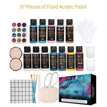37-Piece Fluid Acrylic Painting Set With Pearlescent & Metallic Colors - Pouring Art Supplies For Wooden Fluid Bear Creations_voghion.com