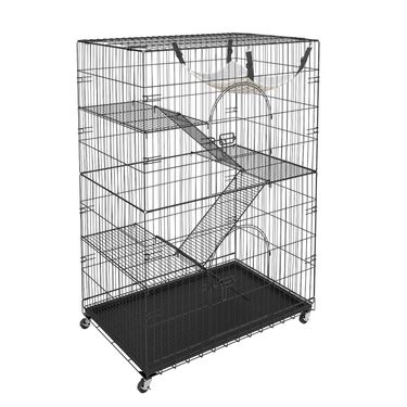 VEVOR Catio, 4-Tier Large Cat Cages Indoor, Detachable Metal Playpen Enclosure with 360° Rotating Casters, with 3 Ladders and a Hammock for 1-3 Cats, _voghion.com