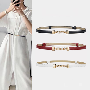 Genuine leather women's belt simple cowhide black fashion decoration with dress outer wear waist thin belt trendy_voghion.com