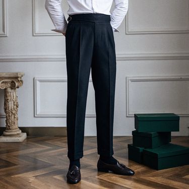 Caual Veratile High-End Simple Mature Men' Trouer Italian Style Autumn Winter New High-Wait Straight-Leg_voghion.com