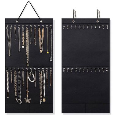 Necklace Organizer Hanging Jewelry Organizer Felt Decorative Wall Mounted Earrings Bracelet Storage Display Holder with 24 Hooks_voghion.com