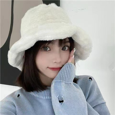 New faux rabbit fur ruffled fisherman hat for women, cute, sweet, versatile in autumn and winter. Winter outdoor_voghion.com