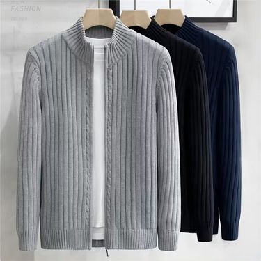 Men's Clothing Spring and Autumn New Cardigan Sweater Men Style Zipper Outerwear Knitted Sweater Thickened All match Jacket Men_voghion.com