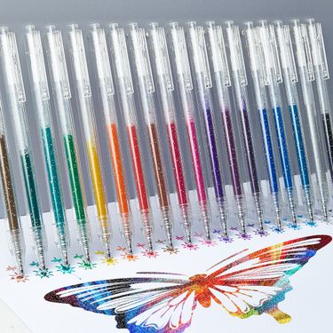 18-Color Glitter Gel Pens With Starry Design, 1.0mm Tip, Non-Smudge Highlighters For Students, Journaling, Note-Taking, And Creative Projects_voghion.com