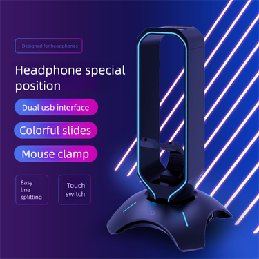 Desktop Headphone Stand RGB Colorful Breathing Light Head-mounted E-sports Game USB With Expansion Base Luminous Cable_voghion.com