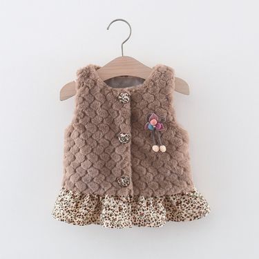 Baby Clothes for Girl Cute Flower Decorative Plush Vest with Ruffled Hem_voghion.com