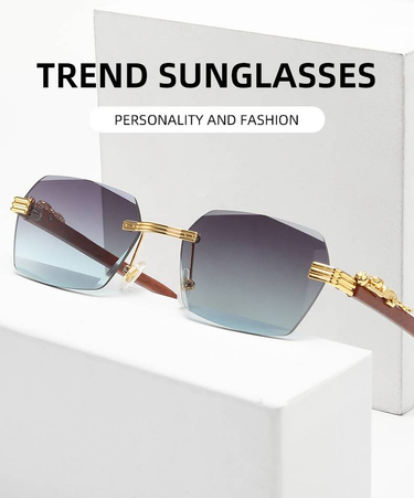 Small box fashionable frameless sunglasses for men and women, trendy leopard head sunglasses_voghion.com