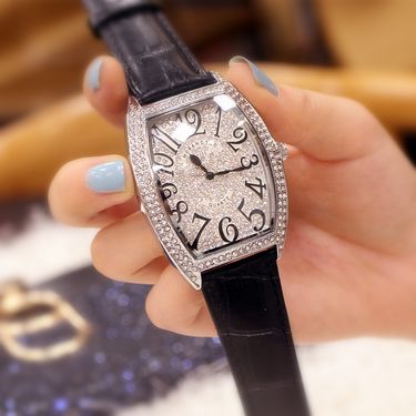 Internet celebrity new large authentic men's watch fashion full diamond digital quartz waterproof barrel type genuine leather watch_voghion.com