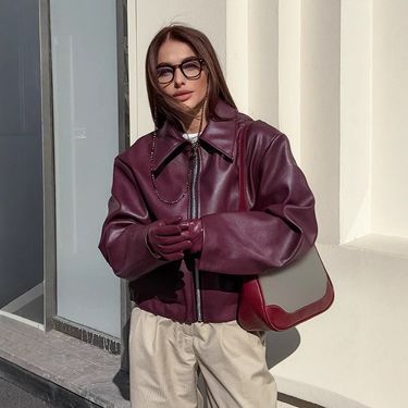 Vintage Motorcycle Style Matte Faux Leather Jacket For Women - Burgundy, Brown, Black - Retro Biker Coat With Zipper - Casual & Elegant Outerwear_voghion.com