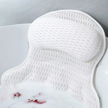 TÜV Certified 4D Ergonomic Bath Pillow - 6 Super-Suction Cups, Machine Washable, Extra-Wide Back & Neck Support, Quick-Dry AirMesh (White)_voghion.com