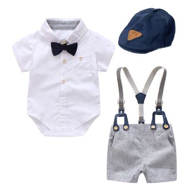 Cross Border Baby Boy Gentleman Suit Summer New Style Crawling Clothes Manufacturers European And American Boys Romper + Hat_voghion.com