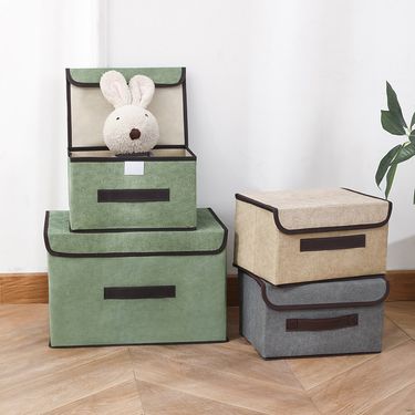 Home Fabric Foldable Two-Piece Organizer Multi-Use Linen Cotton Dustproof Dormitory Storage Box_voghion.com