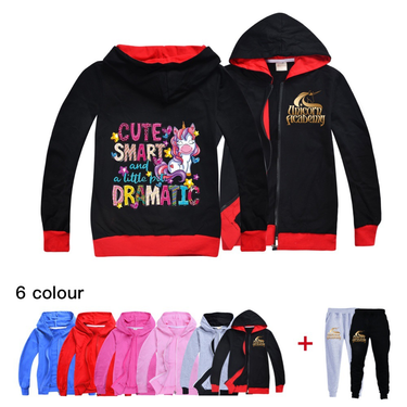 Academy Unicorn Spring and Autumn Coat Children's Cardigan Zipper Set 3011_voghion.com