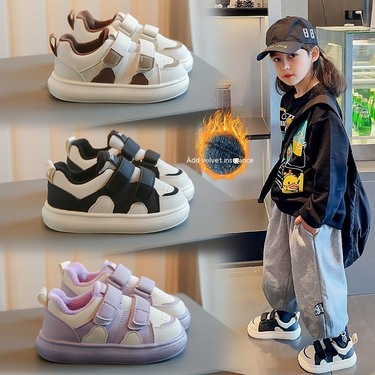 Girls' children's plush sports board shoes, 2023 autumn and winter new boys, babies, girls, low cut casual white_voghion.com