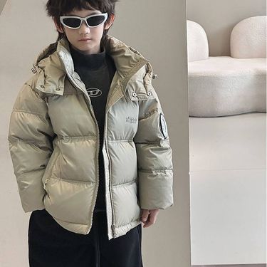 "Boys' Mid-Length Winter Jacket – Waterproof & Wash-Free Down Cotton Coat, 120-170cm, Champagne (3-8Y)"_voghion.com