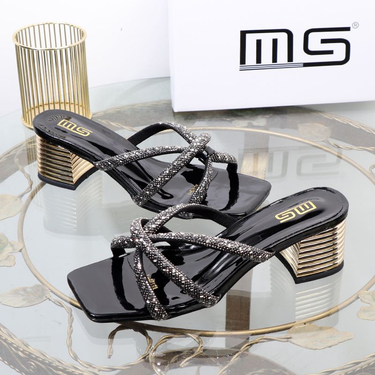 Diamond Beauty Water 2024 Autumn Thick High Heel Outwear Banquet Women's Shoes Fashion Open Toe Slippers_voghion.com