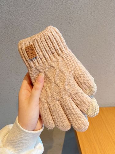 Knitted Wool Gloves Women's Winter 2025 New Solid Color Plus Velvet Thickened Warm Riding Cold-proof Touch Screen Gloves_voghion.com