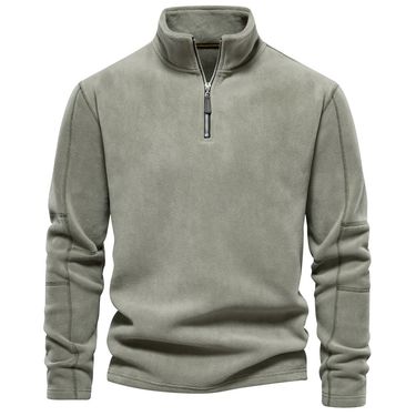 Men's Autumn And Winter New Style Stand Collar Half Zip Long Sleeve Sweater Stand Collar Cross Border Trend Cross Border Men's Polar Fleece Top_voghion.com