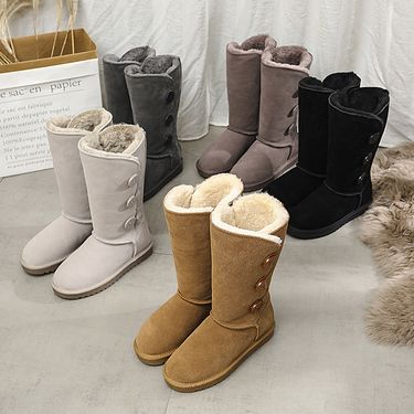 High top snow boots for women 2023 winter non slip thick warm long boots three buckle snow cotton shoes boots_voghion.com