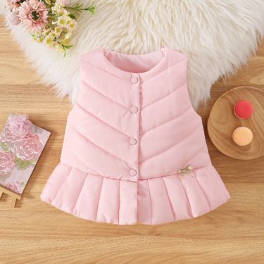 Autumn Winter Baby Clothes For Girl Simple Fashion Pink Vest Jacket For Baby Girl_voghion.com