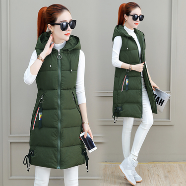 K Women's Cotton Vest; Medium-long Length; New Style; Fashion Hooded; Slim-fit; Plus Size. No Glasses Or Other Accessories_voghion.com