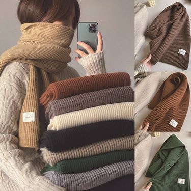 Autumn and Winter Solid Color Knitted Scarf for Women, Korean Version, Student Wool, Versatile, Warm, Thick, Neck_voghion.com