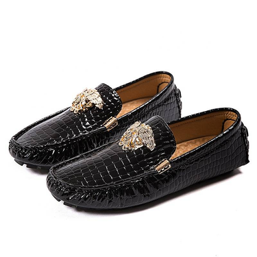 2024 Summer Large Crocodile Leather Men's Lightweight Bean Shoes Trendy Pair with European and American Style Casual Leather Shoes_voghion.com