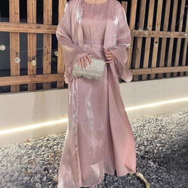 Women’s Clothing women's Muslim clothing long skirt two piece dress shiny silk robe abaya_voghion.com