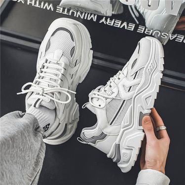 Summer Men's Shoes New Breathable Mesh Shoes Men's Sports Shoes Trendy All Match Inner Heightening Casual Daddy Shoes Men_voghion.com