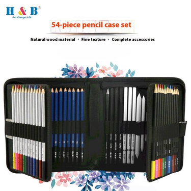 H&B 54-Piece Sketch Drawing Pencils Set, Watercolor & Oil-Based Colored Pencils For Artists, Beginners & Professionals, Portable Nylon Case_voghion.com