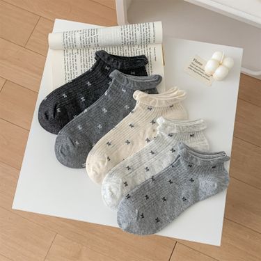 Women's Summer Lace Bow Boat Shape Breathable Sweat Absorbent Short Socks Gray Short Socks_voghion.com