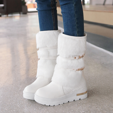 Women Winter Inner Height Snow Boots Thick Sole Cotton Shoes Mid Calf Boots_voghion.com