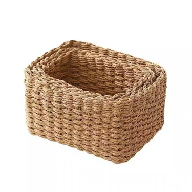 Wannilen Woven Storage Baskets, Recycled Paper Rope Bin Organizer Divider for Cupboards Drawer Closet Shelf Dresser, Set of 3 (Brown)_voghion.com