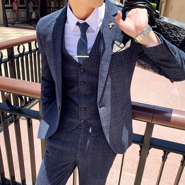 Men's Clothing Men's suit three piece trousers 2024 new plaid suit suit slim men's suit three piece suit_voghion.com
