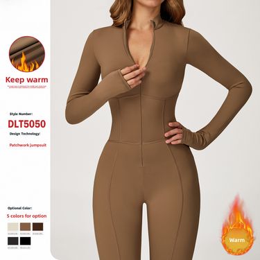 Zechuang One-piece Stand Collar Zipper Warm Long Sleeve Jumpsuit Outdoor Casual Sports Fitness Clothing 5050_voghion.com