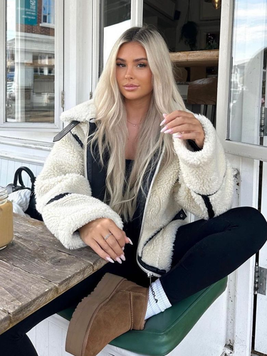 Women's lamb wool coat , motorcycle fur all-in-one motorcycle thickened jacket for women_voghion.com