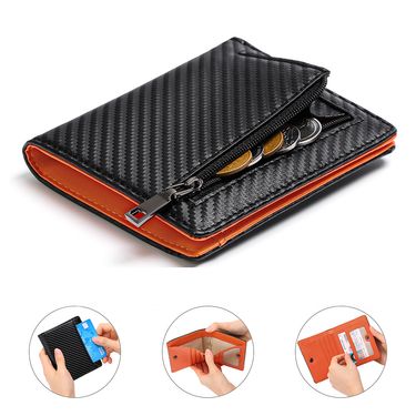 Men's Wallet Carbon Fiber Leather Wallet Men's High Quality Anti-theft Brush Wallet Cowhide Coin Purse_mkmklike.com