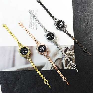 Shuosbai Electronic Round Dial Strap Date Time Display Shiny Rhinestone Inlay LED Digital Student Alloy Chain Wrist_voghion.com