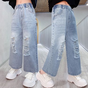 Cross Border Wholesale Children's Pants Girls Jeans Spring And Autumn Middle And Large Children's Loose Korean Pants Autumn Long Pants_voghion.com