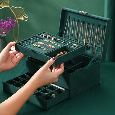 Jewelry Organizer Box, Jewelry Box 3-Tier Jewelry Display Case And Organizer,Lockable Jewelry Box,Varying Compartments For Necklaces, Bracelets, Rings_voghion.com