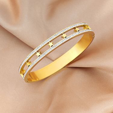 Women's Bracelets Metal Hollow Double Row Five Pointed Star Diamond Titanium Steel Bracelet Female Stainless Steel Star Bracelet Bracelet_voghion.com