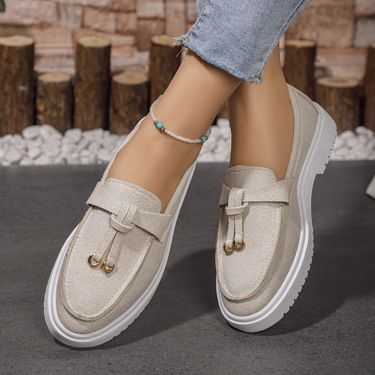 Round Toe Thick Sole Solid Color Casual Shoes Tassel New Style Shallow Mouth Elegant European And American Slip-On_voghion.com